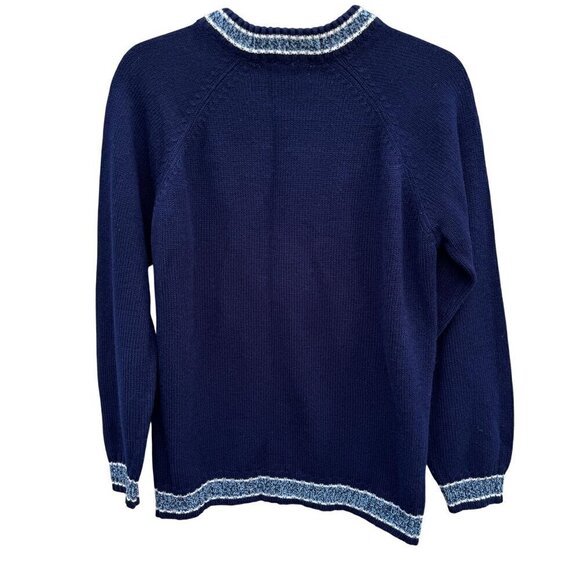 Dino Milano Vintage Italian Mens Navy Light Blue Knit Crew Neck Ski Sweater M - Picture 6 of 7